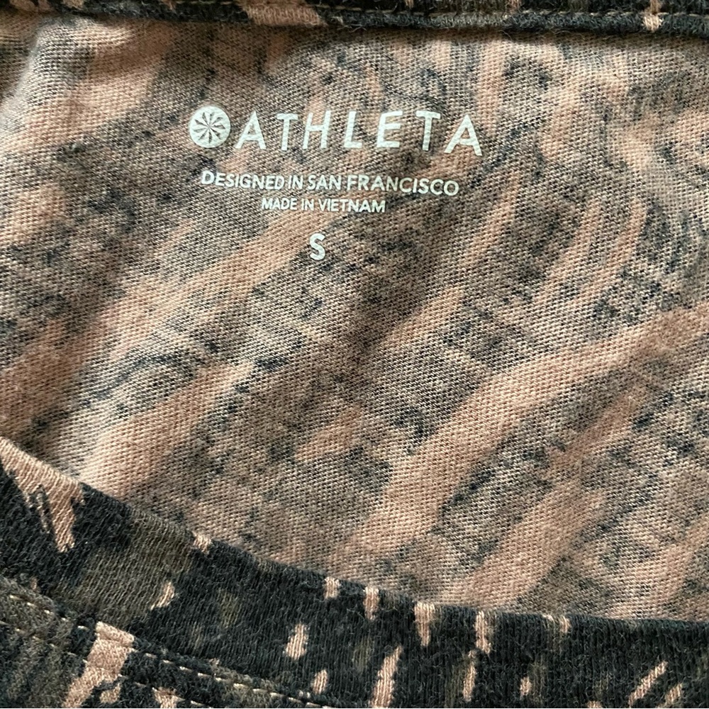 ATHLETA TOP TEE SHORT CAP SLEEVE BLACK TAN BROWN SIZE S - Picture 7 of 9